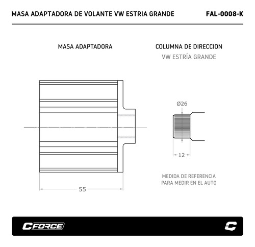 Imagen 3 de 5 de Masa Adaptadora De Volante Vw Estria Grande Negra 55 Collino