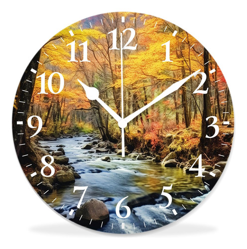 Reloj Pared Redondo 12  Cascada Bosque Otoño Reloje Tictac