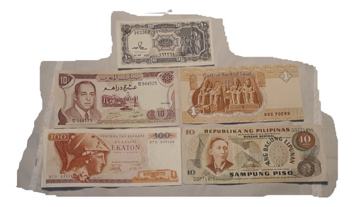 Billetes Marruecos Grecia Egipto Filipinas Lote X5 Sc Sc-