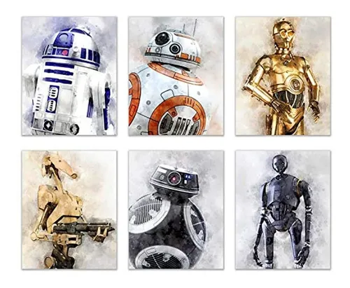 Jgo 6 Fotos Acuarela Decoración R2d2 C3po Bb8 K-2so Bb-9e