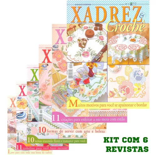 Kit 6 Revistas Bordado Tecido Ponto Xadrez & Crochê