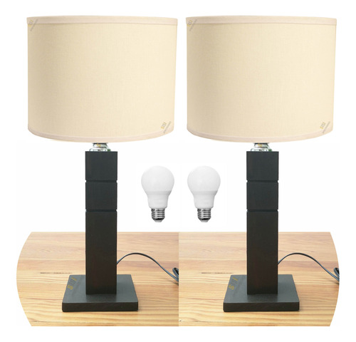 2 Veladores Madera + Lamparita Moderno Led Lampara Luz 