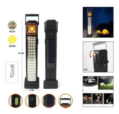 Luz Solar De Emergencia 48 Luces Led Usb Negro