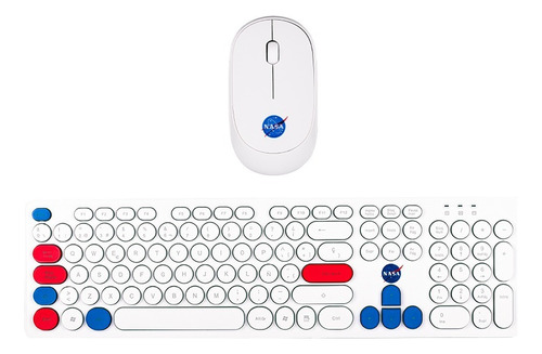 Kit Teclado Y Mouse Inalámbrico Nasa Teclas Redondas Color del teclado Blanco/Azul/Rojo