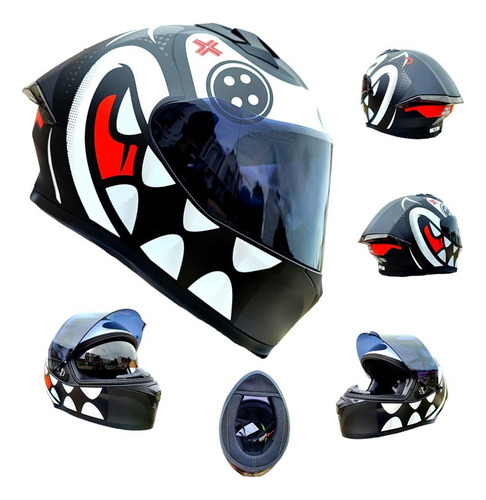 Casco Moto Negro Blanco Kov Pixel Integral Certificado Rojo