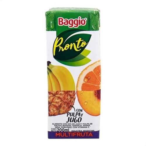 Imagen 2 de 6 de Jugo Baggio Multifruta 200ml Pronto Natural Pulpas Pack X18