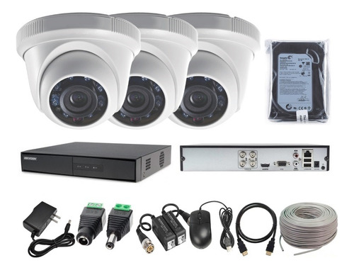 Kit 3 Cámaras Seguridad Domo Hd Hikvision 500gb + Cable