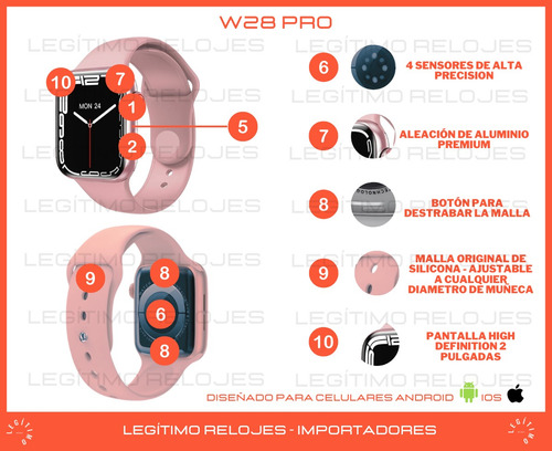 Imagen 3 de 10 de Smartwatch W28 Pro Reloj Inteligente Tope Gama Ios Android