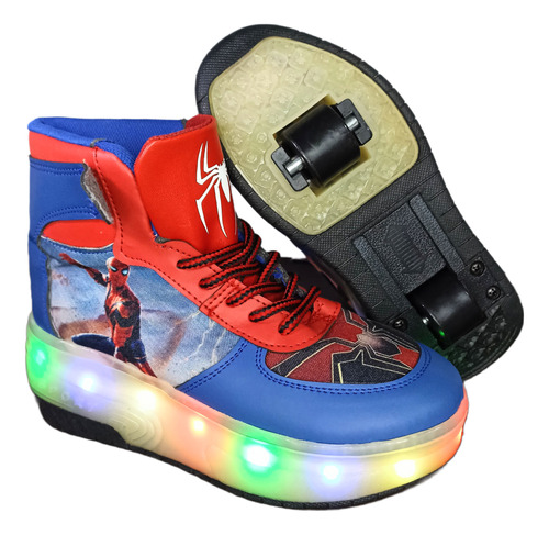 Tenis Patín Spiderman Hombre Araña Luz Led 2 Llantas