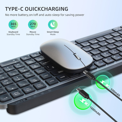 Teclado Y Mouse Recargable Bluetooth Y Inalámbrico Usb Con Ñ