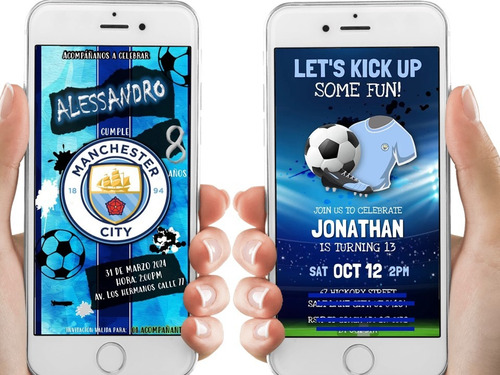 Tarjeta De Invitación Manchester City Animada Digital Futbol