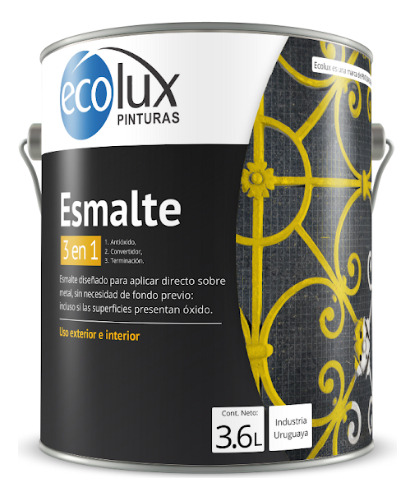 Esmalte Convertidor De Óxido 3 En 1 Ecolux 3.6 Lts Negro