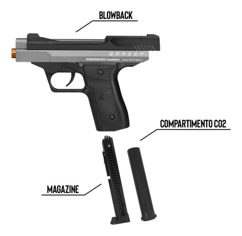 Pistola Atira Tinta Paintball Kingman Eraser 11mm + 10un Co2