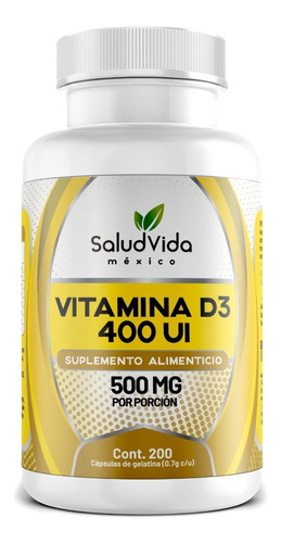 Imagen 1 de 3 de Vitamina D3 400iu 200 Cápsulas - Saludvida