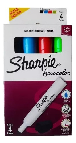 Marcadores Sharpie Acuacolor Base Agua 4 Pzas Lavable