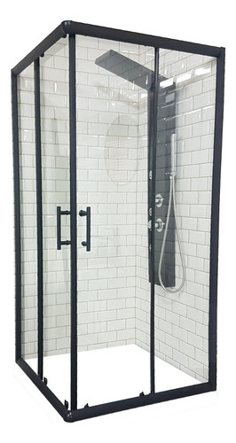 Box De Ducha Rectangular Negro - Mod. 8025nt Sin Receptáculo