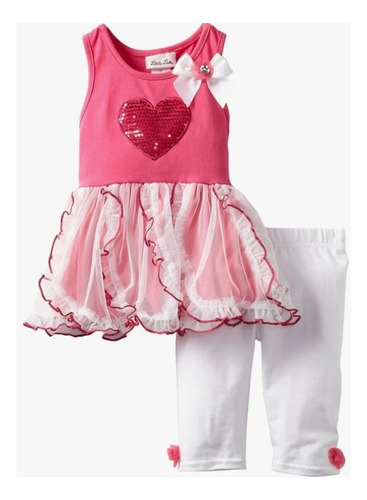 Conjunto Polera Y Pantalon 3/4 Corazón Niña 2 Años 