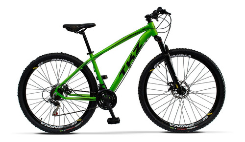 Mountain bike TKZ Yatagarasu aro 29 17" 21v freios de disco mecânico câmbio Shimano cor verde/preto