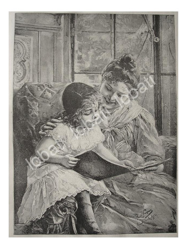 Cartel Retro Grabado Antiguo 1897. La Primera Leccion /arte