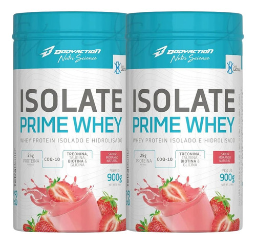 Kit 2 Whey Isolate Prime Sabor Morango 900g Bodyaction