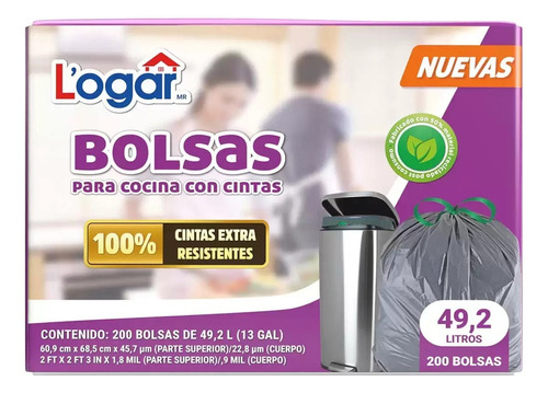 Bolsas Plástico Basura Cestos Cocina 200 Pz 49 Lt Envio