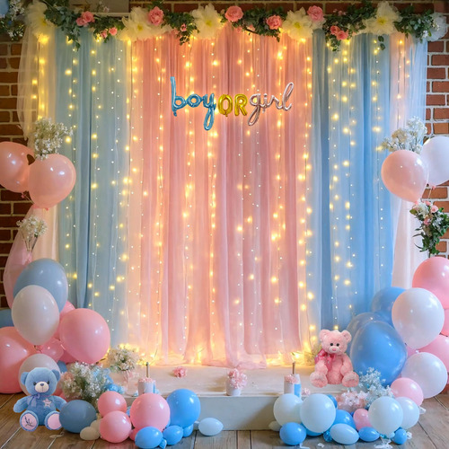 Cortinas De Tul Rosa Y Azul Con Luces Para Decoración De Eve Color