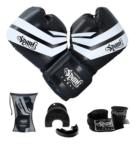 Kit Boxe Luva De Boxe Profissional Bucal Bandagem Spank Cor Preto Tamanho 12oz