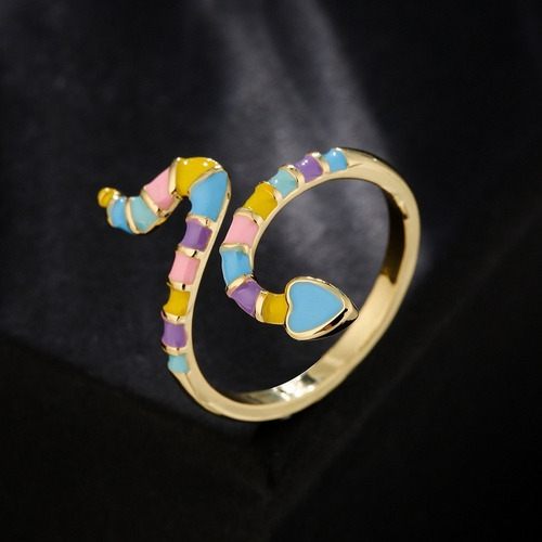 Imagen 3 de 5 de Anillo Serpiente Acero Chapa Oro Ajustable Esmaltado 1273