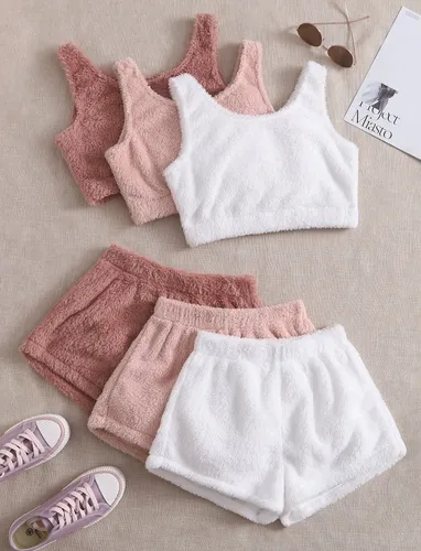 Conjunto Pijama Peluda Top Tank Corto Short