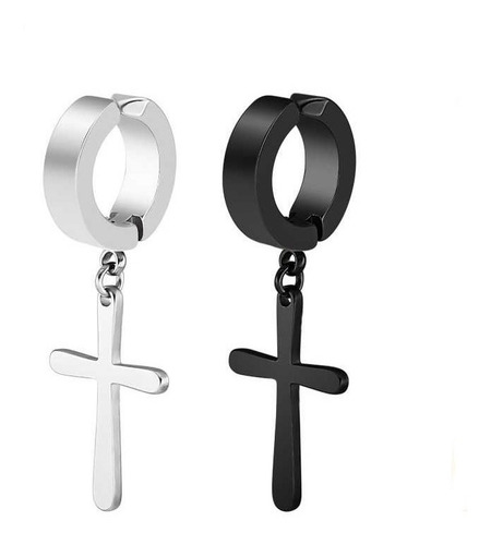 Brinco Masculino De Argola Cruz De Pressão - Par