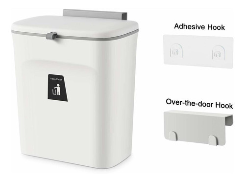 Subekyu Cubo De Basura Colgante De 2.4 Galones Para Puert... Color Blanco