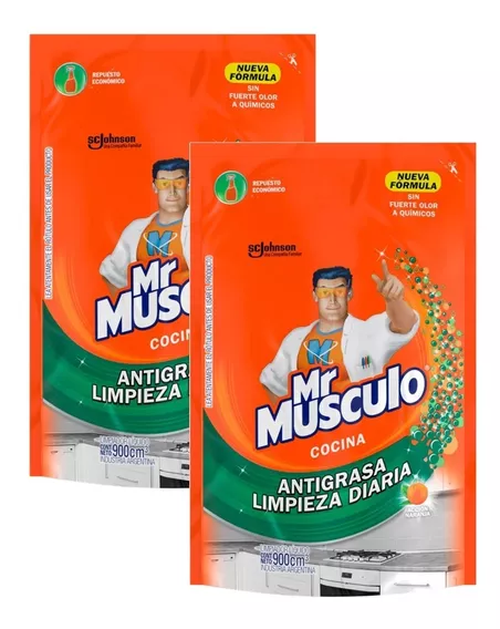 Limpiador Liquido Antigrasa Repuesto Mr Musculo 900ml Packx2