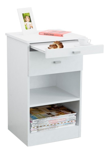 Mesa De Luz Blanca Con Desayunador Centro Estant