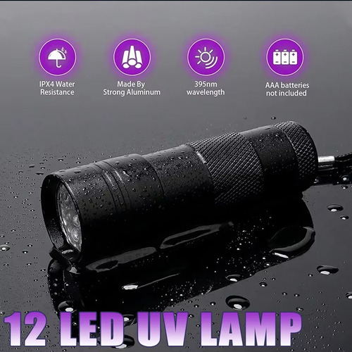 Lámpara De Luz Uv, Mini Linterna De 12 Led, Detector De Rayo