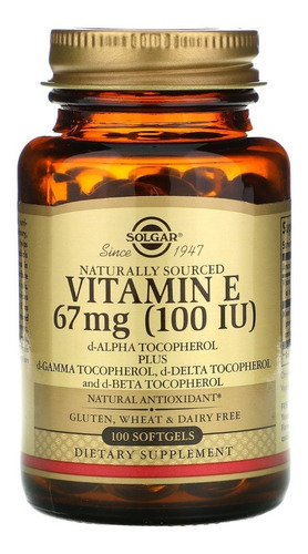 Vitamina E 67 mg 100 ui de tocoferol Solgar 100soft importado de EE. UU.