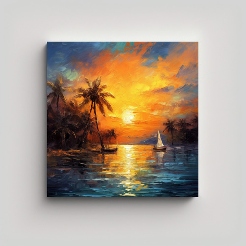 40x40cm Cuadro Paisaje Marino Con Palmera Estilo Estilo Óle