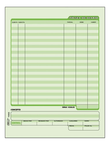 4pzas Poliza De Diario Esc.mano Printaform 1002 Carta 50 H.