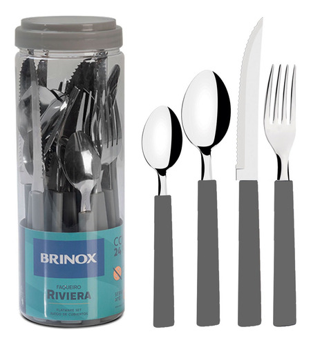 Faqueiro Brinox 24 Peças Lâminas Em Aço Inox Serve 6 Pessoas Cor Cinza