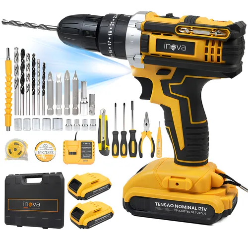 Parafusadeira Furadeira De Impacto Profissional 21v Com Led 2 Bat...