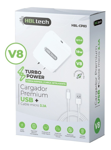 Cargador Turbo Micro Usb Hbl Tech Qc3.0 18w Carga Rápida