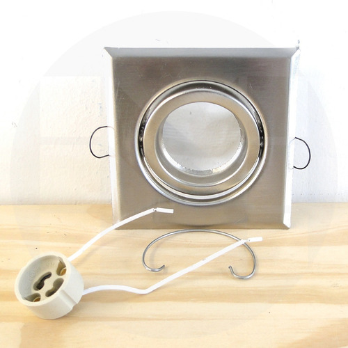 Imagen 7 de 10 de Spot De Embutir Cuadrado Metal Acero 10cm + Dicroica Led