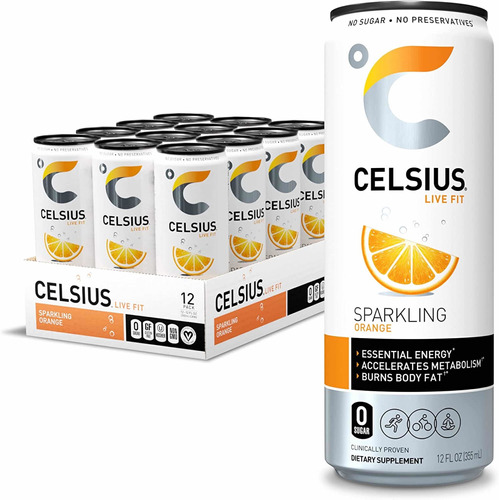 Bebida Energética Celsius Live Fit Sparkling Orange Caja 12p