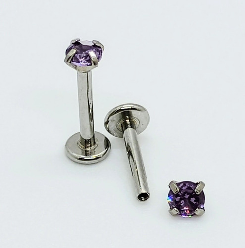 Piercing Acero Quirúrgico Con Tope Circón Morado Tragus