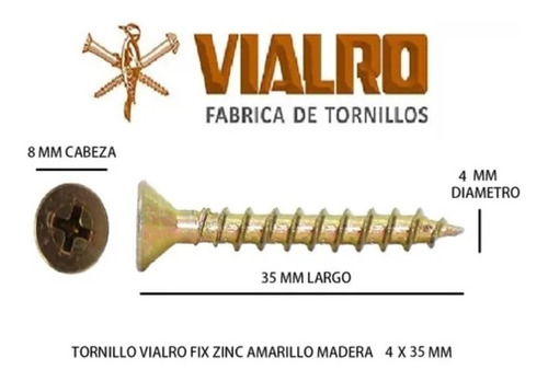 Tornillo Vialro Fix Dorado Madera 4 X 35 Mm 