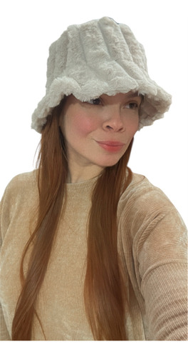 Bucket Hat Gorro Invierno Piluso Beige Creme Ml Covered Smooth
