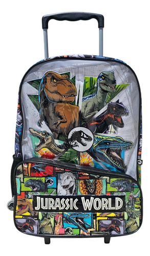 Mochila Carrito Dinosaurios Grande 18 Pulgadas Wabro Negro Lisa