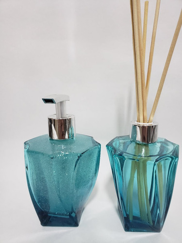 Imagem 5 de 7 de Kit Lavabo Frasco Elegancce Azul Tifane 210ml