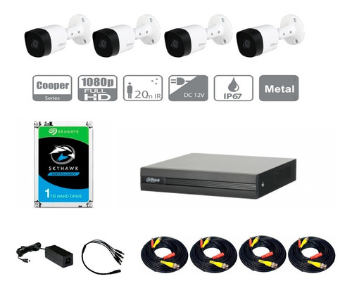 Imagen 1 de 6 de Kit Hdcvi 1080p Dvr 4ch 4mp Lite 4 Cámaras 1080p Disco 1tb