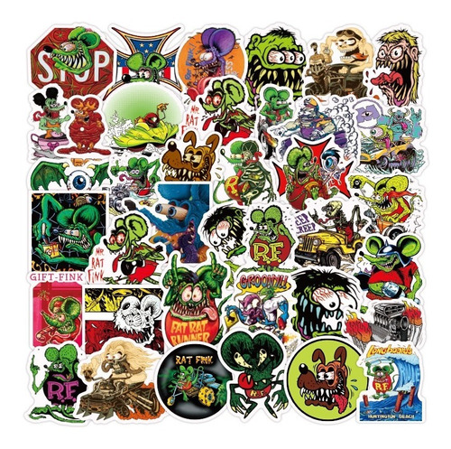 Rat Fink 50 Calcomanias Stickers De Pvc Contra Agua Skate