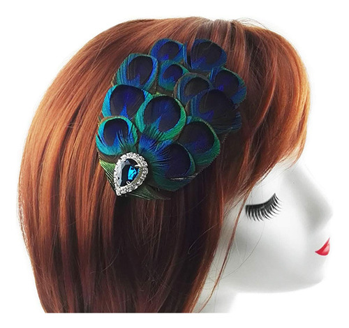 Pinza Para El Pelo Con Plumas De Pavo Real Bohemio Para Muje